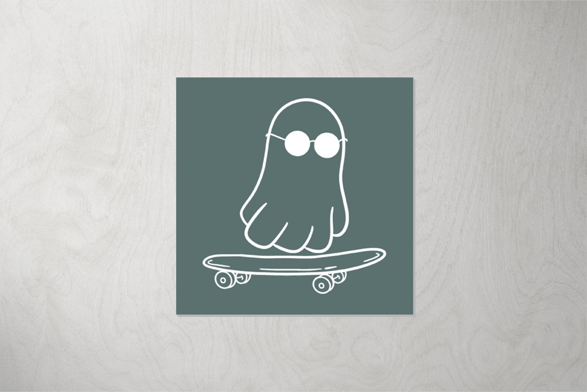 Kunstleder Patch "Ghost with Skateboard" teal 3,5 x 3,5 cm